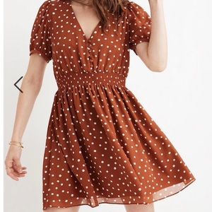 Madewell Smocked-Waist Mini Dress in Inkspot Dots